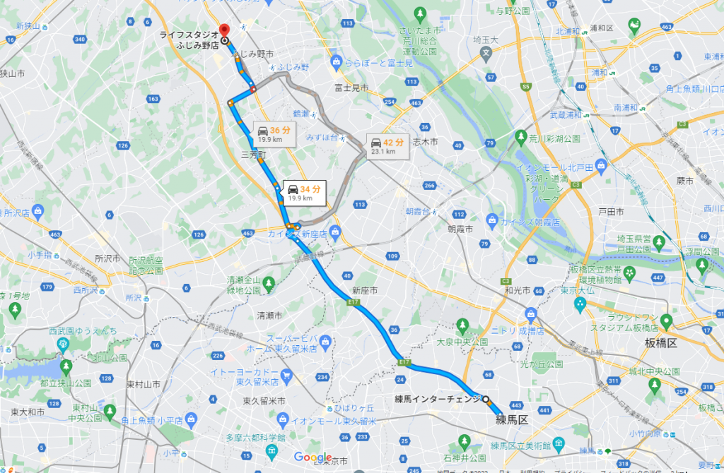 ライフスタジオふじみ野店は練馬インターチェンジから車で30分圏内